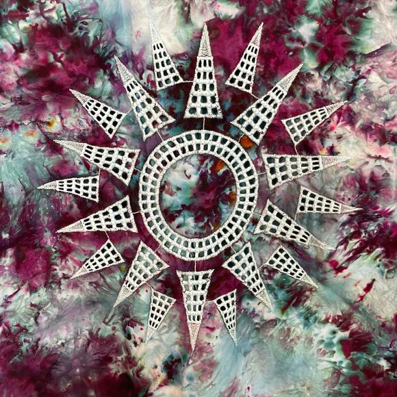 handmade tie dyed men's short sleeve camp shirt blue purple star sunburst - Picture 8 of 10